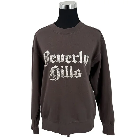 H&M Brown Beverly Hills Crewneck Graphic Pullover Sweatshirt | Gunge Streetwear - Picture 1 of 13